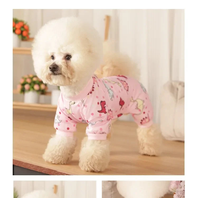 Dog Pajama for Small Dogs Cotton Soft Material Stretchable Puppy Clothes for Chihuahua Yorkie Dinosaurs Design Pet Apparel