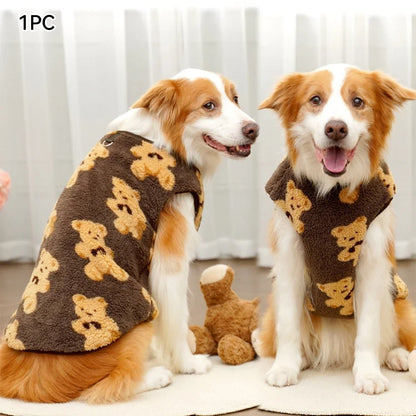 M-7XL Autumn Winter Plush Cute Bear Pattern Large Dog Sweater Warm Wool Hoodie Coat Large Pet Vest Sweater Pet Puppy Clothes