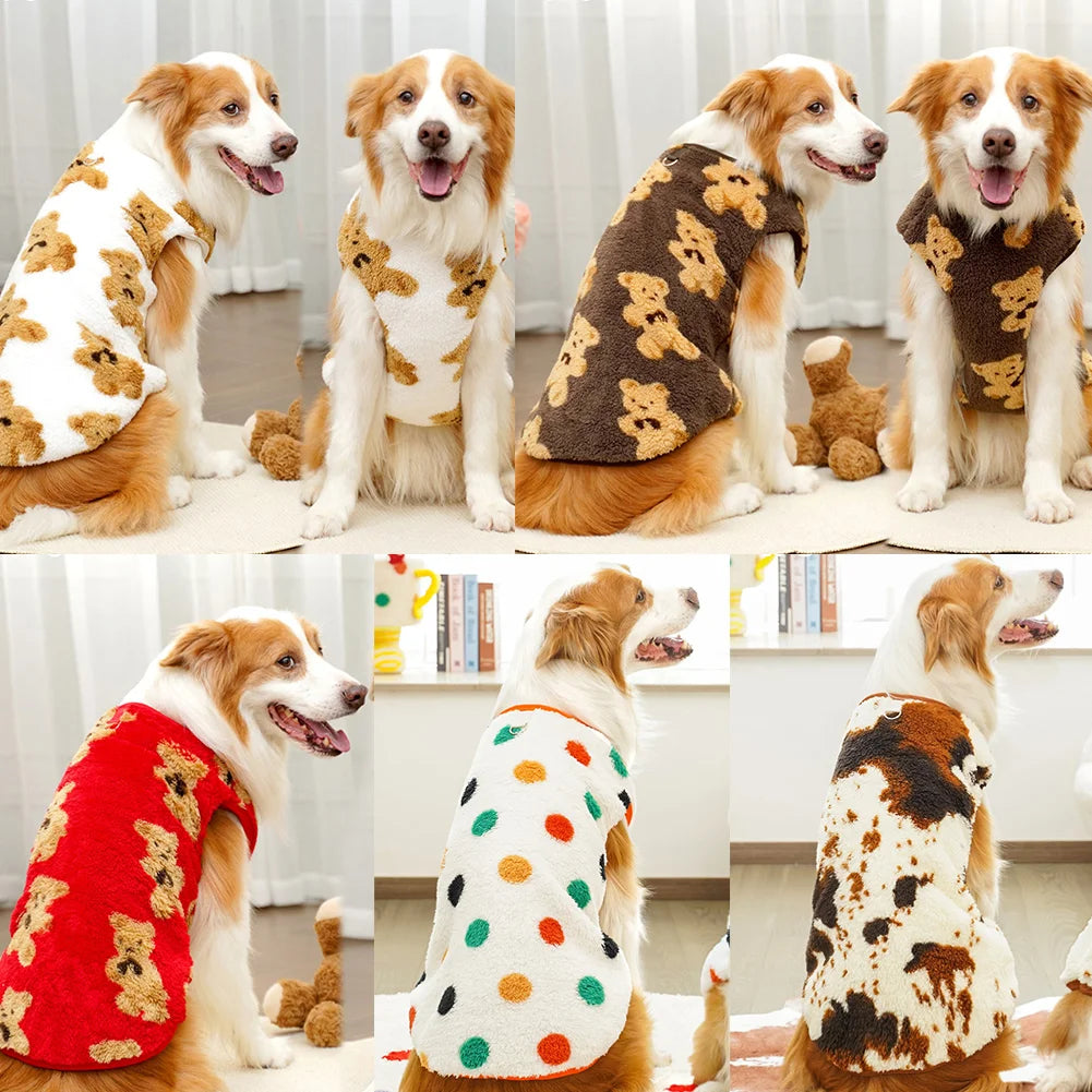 M-7XL Autumn Winter Plush Cute Bear Pattern Large Dog Sweater Warm Wool Hoodie Coat Large Pet Vest Sweater Pet Puppy Clothes