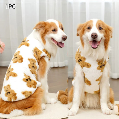 M-7XL Autumn Winter Plush Cute Bear Pattern Large Dog Sweater Warm Wool Hoodie Coat Large Pet Vest Sweater Pet Puppy Clothes