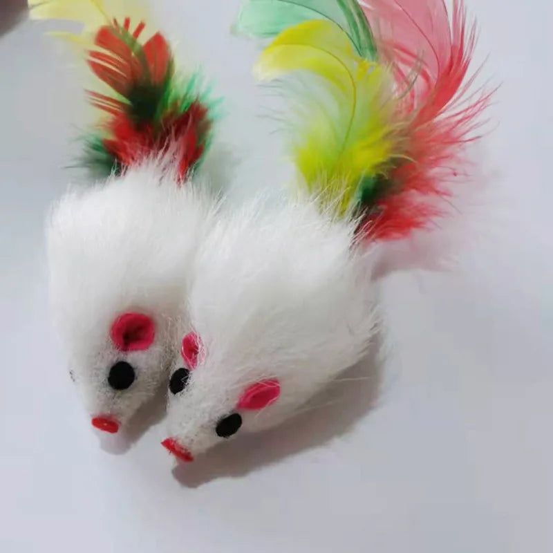 Cat Toys Interactive Cute Soft Fleece False Mouse Colorful Feather Funny Playing Training Toy for Cats Kitten Pet Supplies