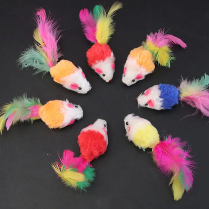 Cat Toys Interactive Cute Soft Fleece False Mouse Colorful Feather Funny Playing Training Toy for Cats Kitten Pet Supplies