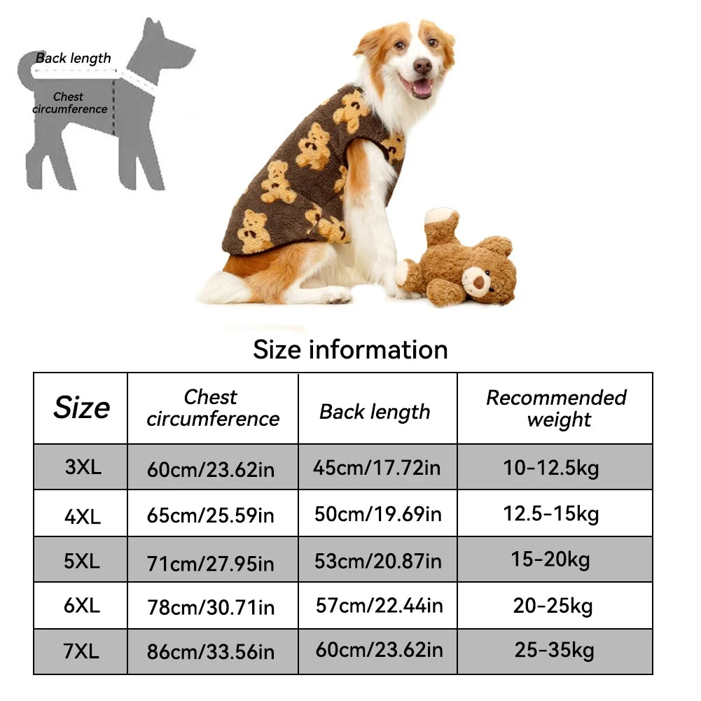 M-7XL Autumn Winter Plush Cute Bear Pattern Large Dog Sweater Warm Wool Hoodie Coat Large Pet Vest Sweater Pet Puppy Clothes