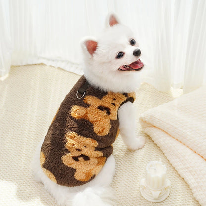 M-7XL Autumn Winter Plush Cute Bear Pattern Large Dog Sweater Warm Wool Hoodie Coat Large Pet Vest Sweater Pet Puppy Clothes