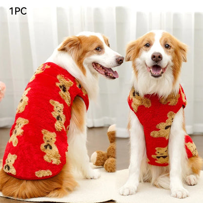 M-7XL Autumn Winter Plush Cute Bear Pattern Large Dog Sweater Warm Wool Hoodie Coat Large Pet Vest Sweater Pet Puppy Clothes