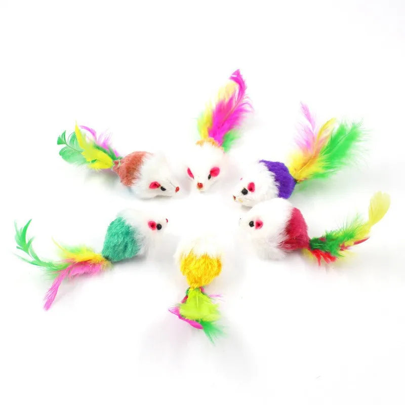 Cat Toys Interactive Cute Soft Fleece False Mouse Colorful Feather Funny Playing Training Toy for Cats Kitten Pet Supplies