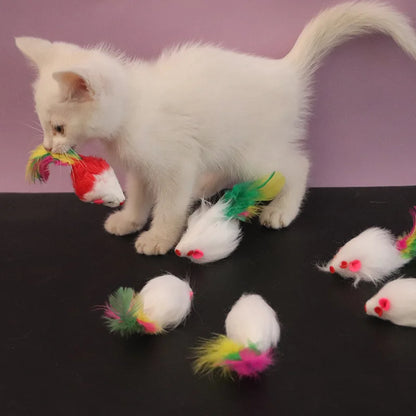 Cat Toys Interactive Cute Soft Fleece False Mouse Colorful Feather Funny Playing Training Toy for Cats Kitten Pet Supplies