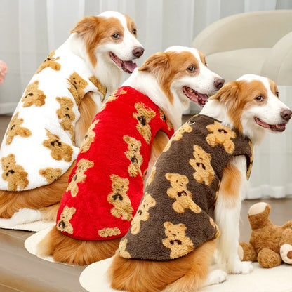 M-7XL Autumn Winter Plush Cute Bear Pattern Large Dog Sweater Warm Wool Hoodie Coat Large Pet Vest Sweater Pet Puppy Clothes