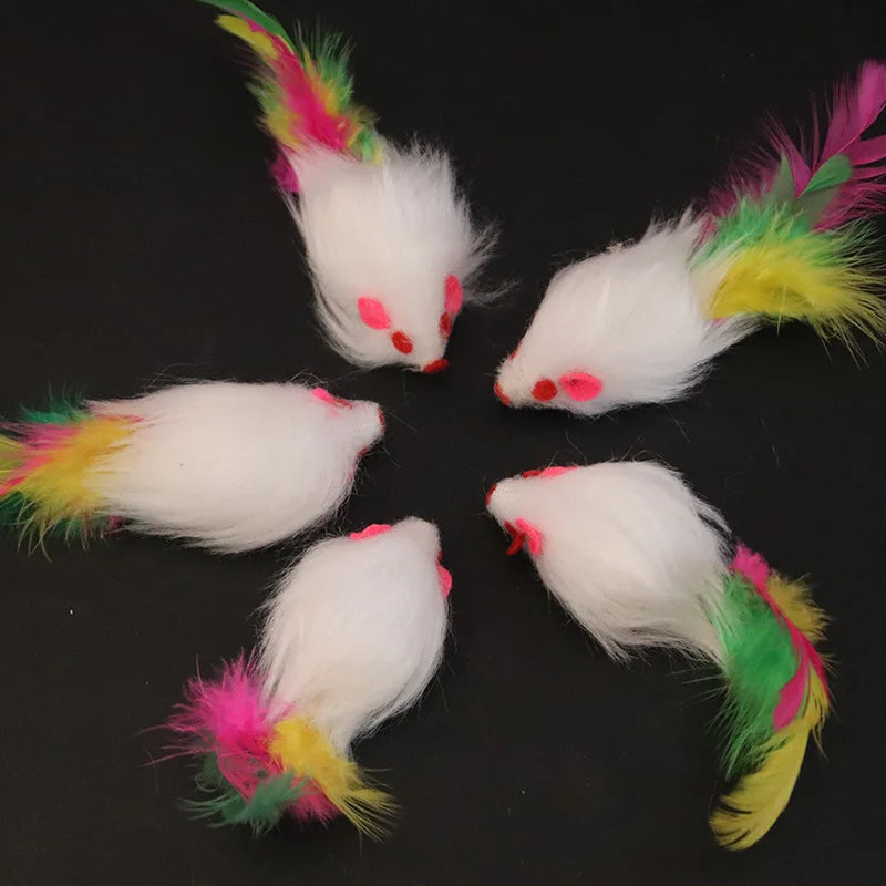 Cat Toys Interactive Cute Soft Fleece False Mouse Colorful Feather Funny Playing Training Toy for Cats Kitten Pet Supplies